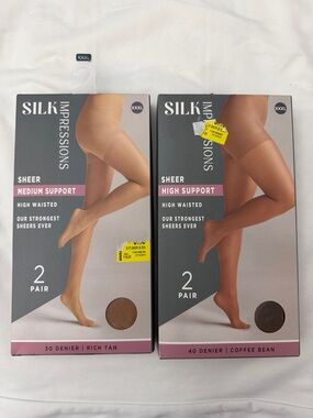 4 pairs Silk Impressions Silky Sheer Pantyhose 2 Pack - Rich Tan & Coffee Bean